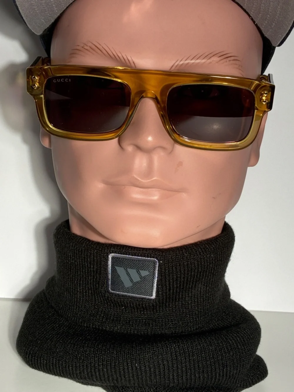 New Authentic Gucci GG1085s 003 Amber Rectangular Sunglasses - Men